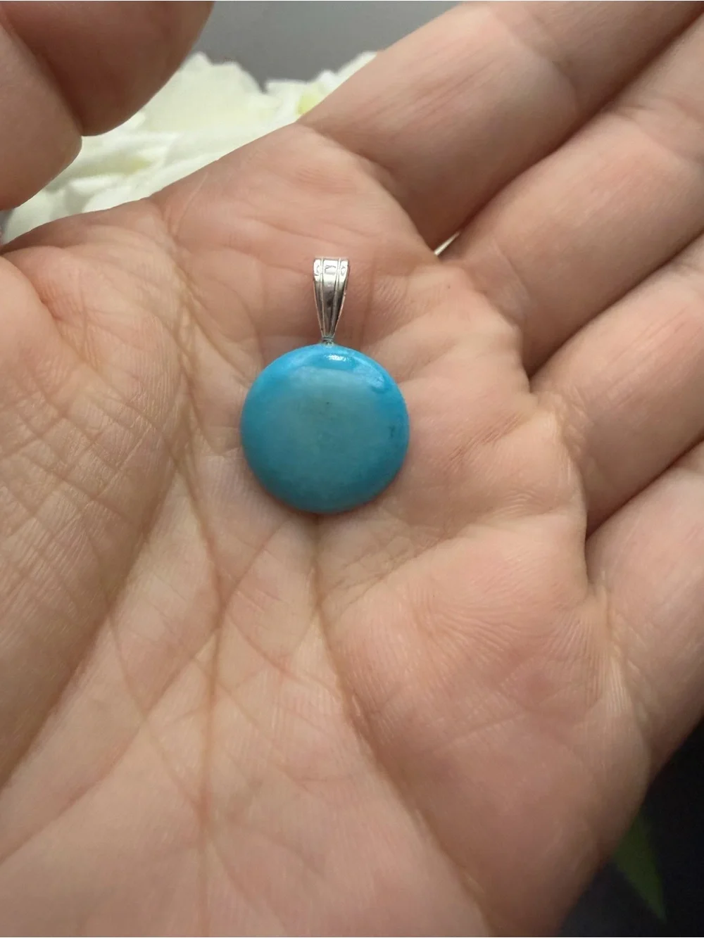 Silver tone Turquoise Blue Round Pendant